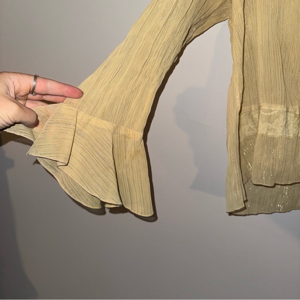 Chic Beige Ruffle Blouse - Picture 2 of 5